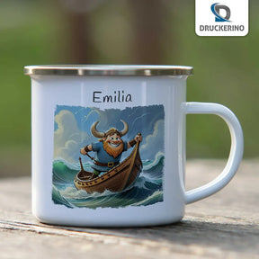 Personalisierte Kindertasse aus Emaille | Wikingerabenteuer | Emaille Tasse | Tierbilder Emailletasse Druckerino   