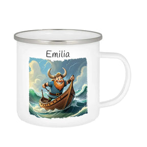 Personalisierte Kindertasse aus Emaille | Wikingerabenteuer | Emaille Tasse | Tierbilder Emailletasse Druckerino   