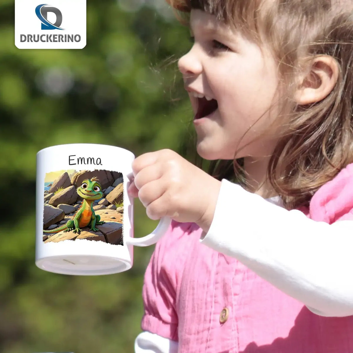 Kindertasse personalisiert | Abenteuer Dschungelechse | Becher personalisiert | süße Tierbilder | 320ml Kunststofftassen Druckerino   