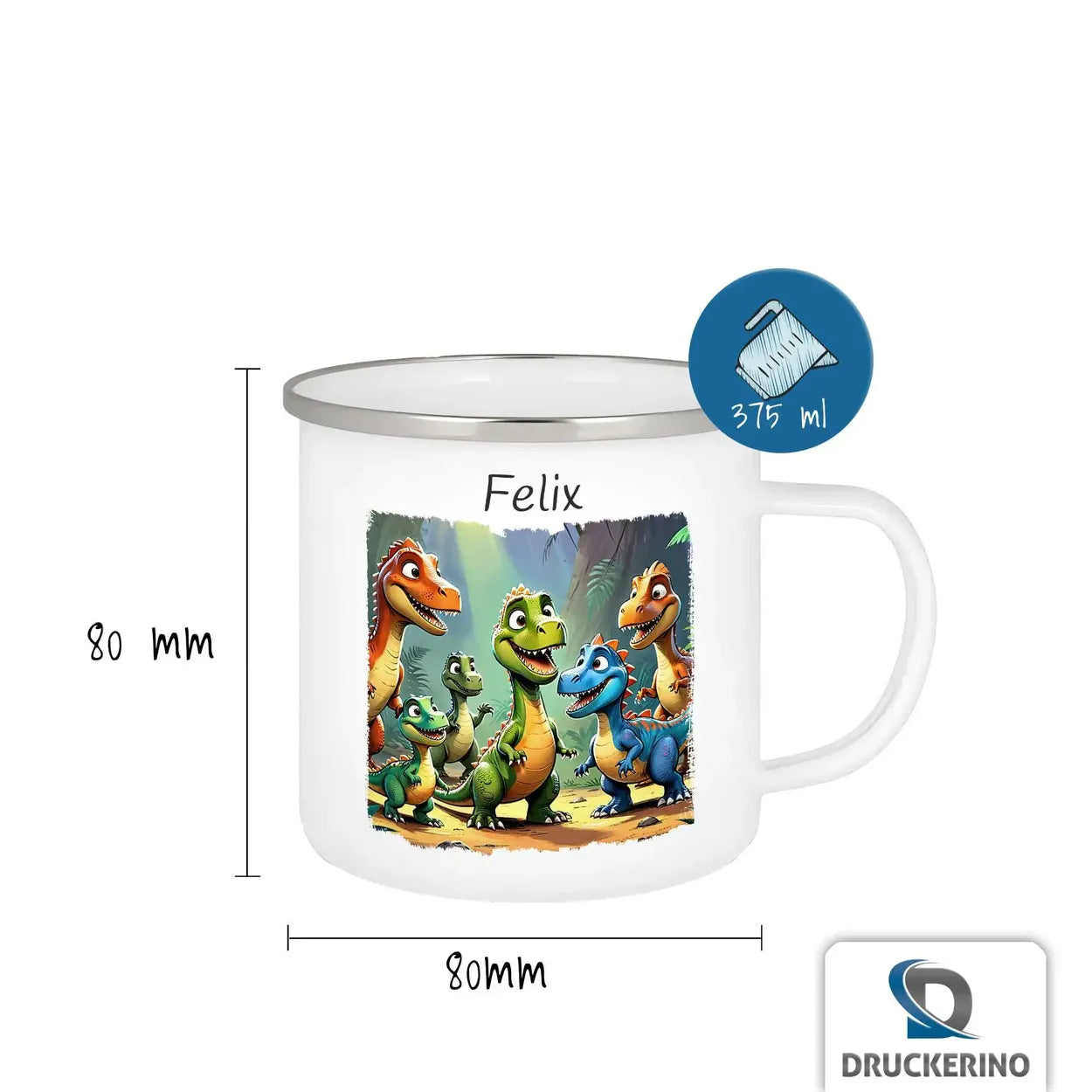 Trinkbecher aus Emaille | Dinosaurierfreunde | Emaille Tasse | Geschenk Kindergarten  Geschenkidee Weihnachten