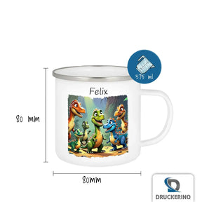 Trinkbecher aus Emaille | Dinosaurierfreunde | Emaille Tasse | Geschenk Kindergarten  Geschenkidee Weihnachten