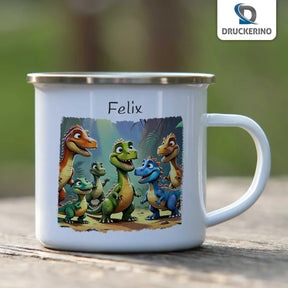 Trinkbecher aus Emaille | Dinosaurierfreunde | Emaille Tasse | Geschenk Kindergarten  Geschenkidee Weihnachten