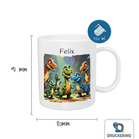 Kindertasse personalisiert | Dino-Abenteuer Kinder | Kindergeburtstag Geschenke | Kindertasse personalisiert mit Name | 320ml Kunststofftassen Druckerino   