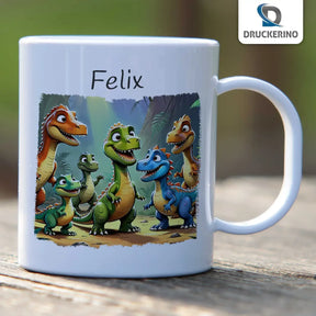 Kindertasse personalisiert | Dino-Abenteuer Kinder | Kindergeburtstag Geschenke | Kindertasse personalisiert mit Name | 320ml Kunststofftassen Druckerino   