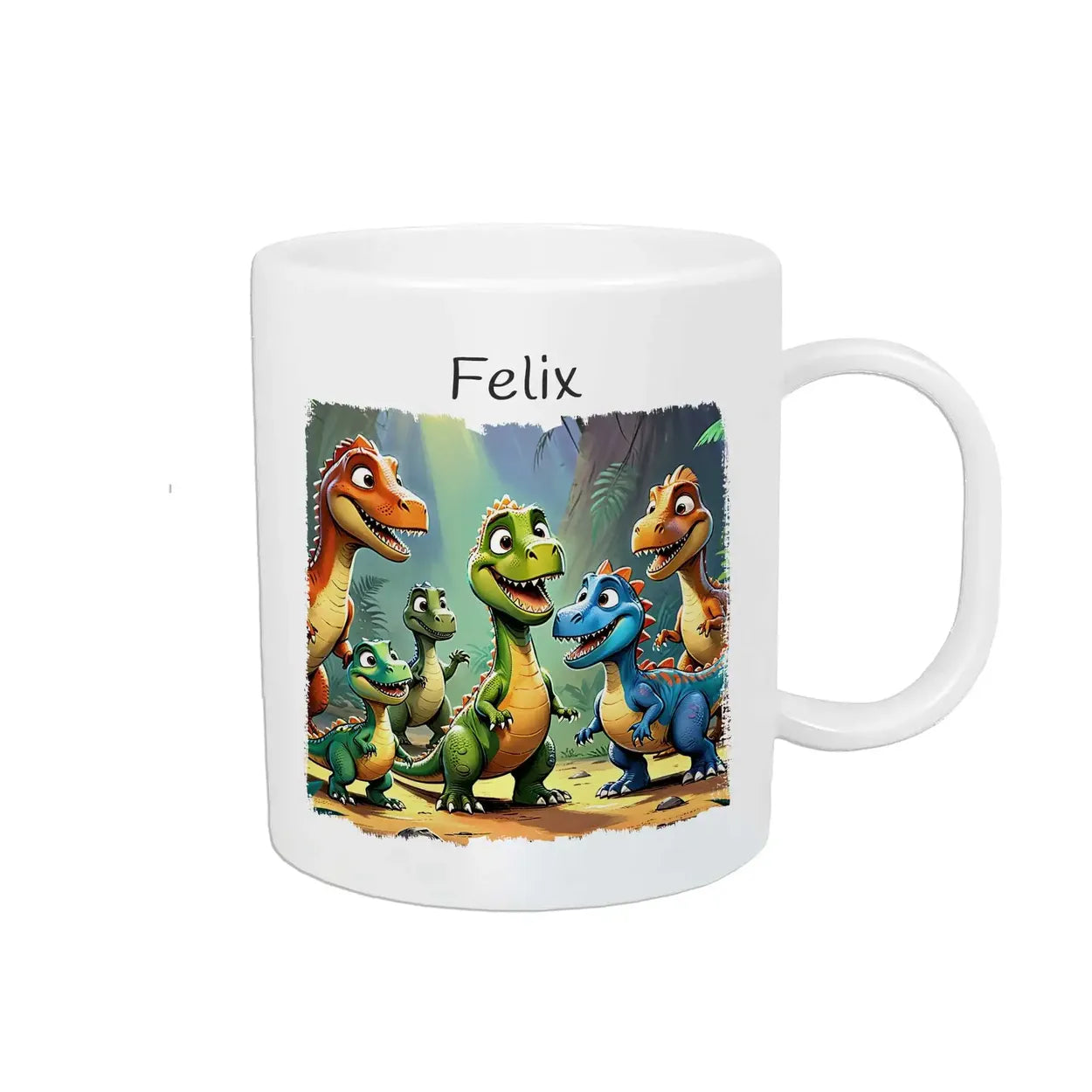 Kindertasse personalisiert | Dino-Abenteuer Kinder | Kindergeburtstag Geschenke | Kindertasse personalisiert mit Name | 320ml Kunststofftassen Druckerino   