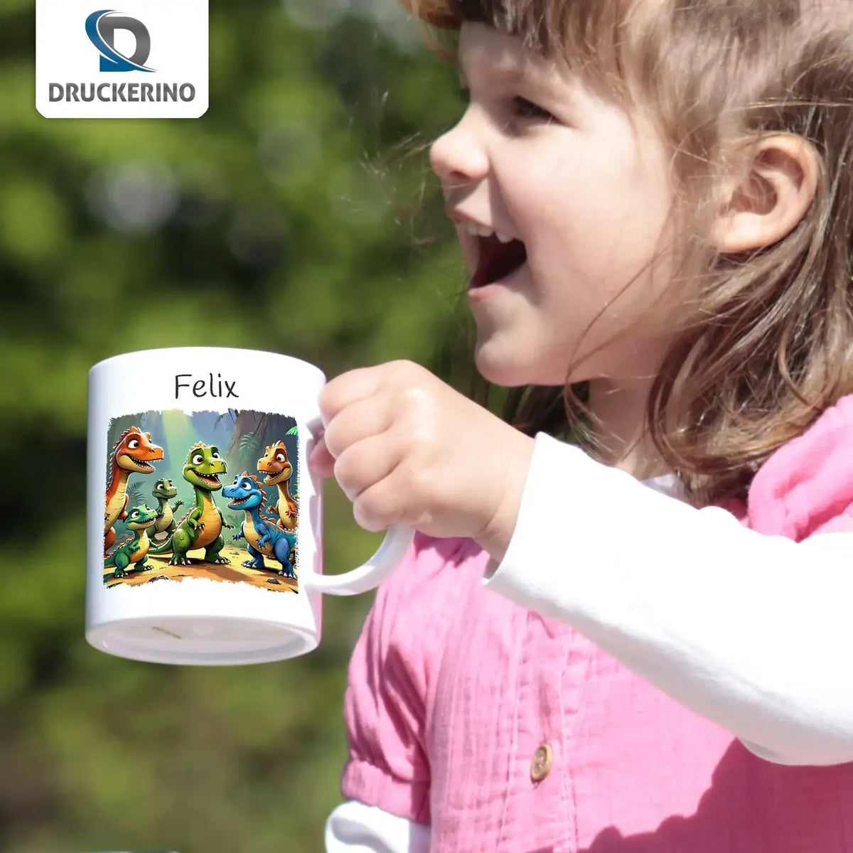 Kindertasse personalisiert | Dino-Abenteuer Kinder | Kindergeburtstag Geschenke | Kindertasse personalisiert mit Name | 320ml Kunststofftassen Druckerino   