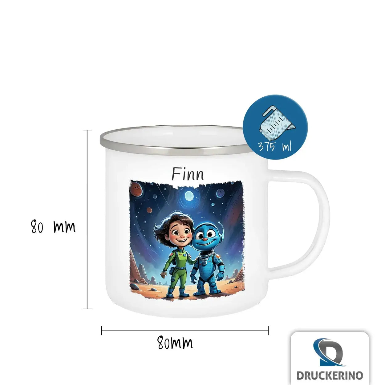 Kindertasse | Weltraumfreunde | Tasse personalisiert | Tassen mit Namen Emailletasse Druckerino   