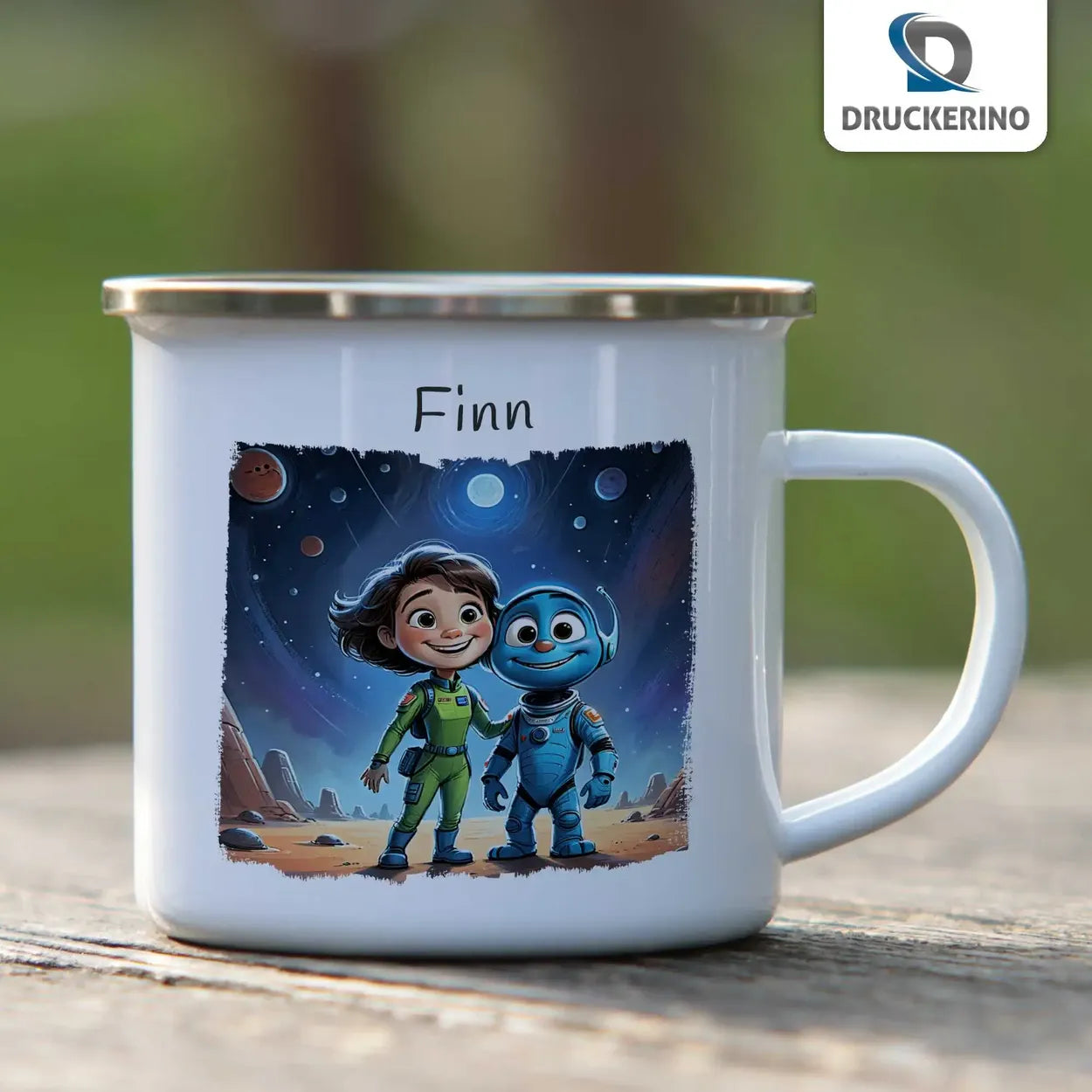 Kindertasse | Weltraumfreunde | Tasse personalisiert | Tassen mit Namen Emailletasse Druckerino   