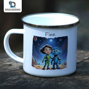 Kindertasse | Weltraumfreunde | Tasse personalisiert | Tassen mit Namen Emailletasse Druckerino   