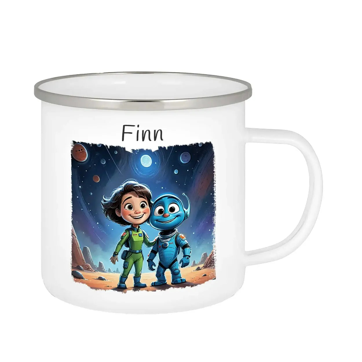 Kindertasse | Weltraumfreunde | Tasse personalisiert | Tassen mit Namen Emailletasse Druckerino   