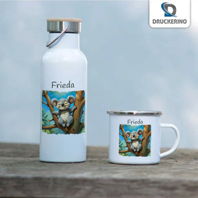 Abenteuer Koala Emaille Tasse für Kinder personalisiert Emailletasse Druckerino   