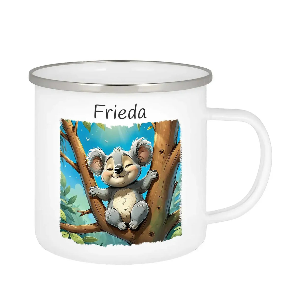 Kindertasse | Abenteuer Koala | personalisierte Tasse Kinder | Emailletasse | süße Tierbilder Emailletasse Druckerino   