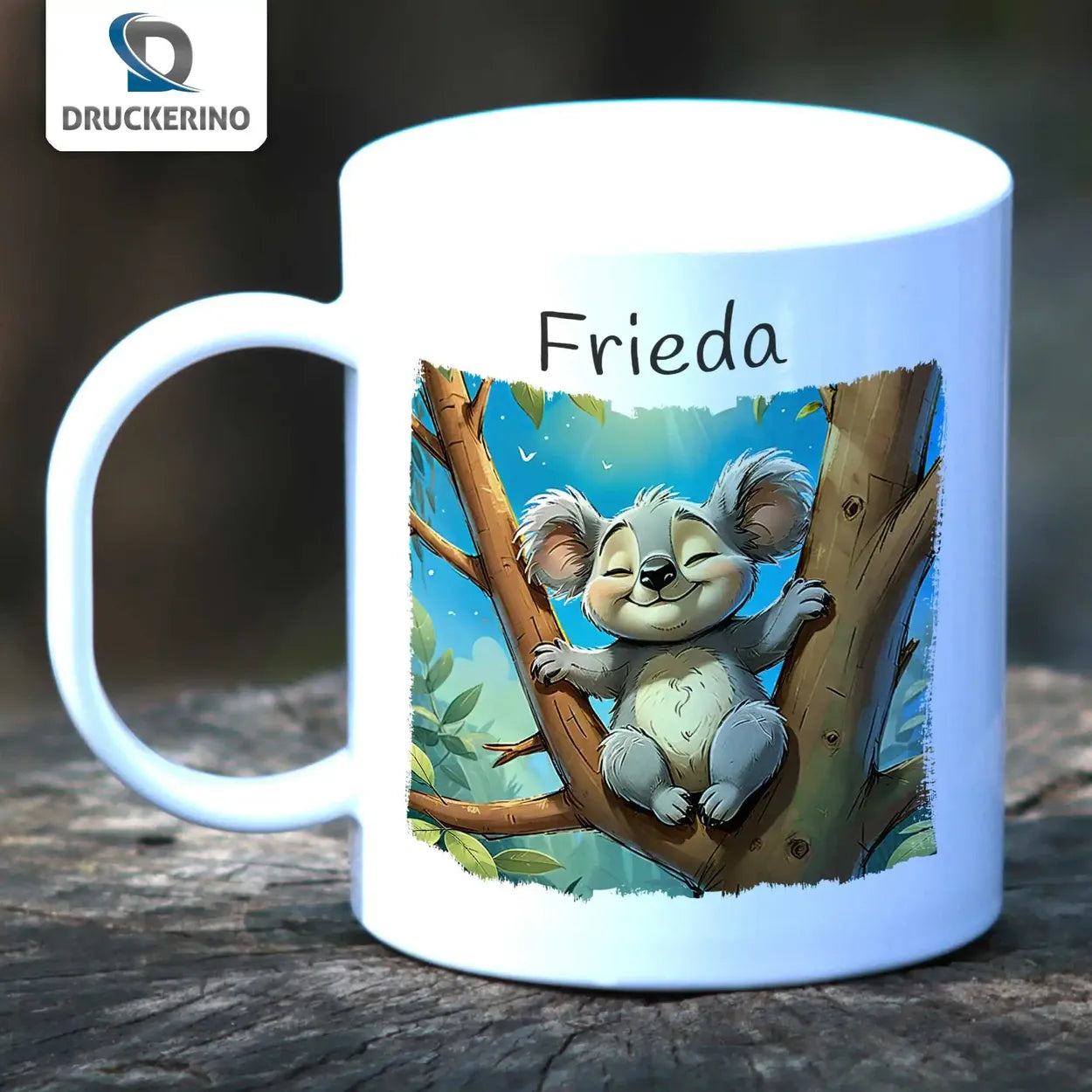 Abenteuer Koala - Kindertasse mit Namen - Tasse personalisiert Kunststofftassen Druckerino   