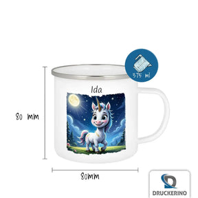 Emaille Tasse personalisiert mit Namen | Zauberhaftes Einhorn | Tassen personalisieren | Geschenk personalisier Emailletasse Druckerino   