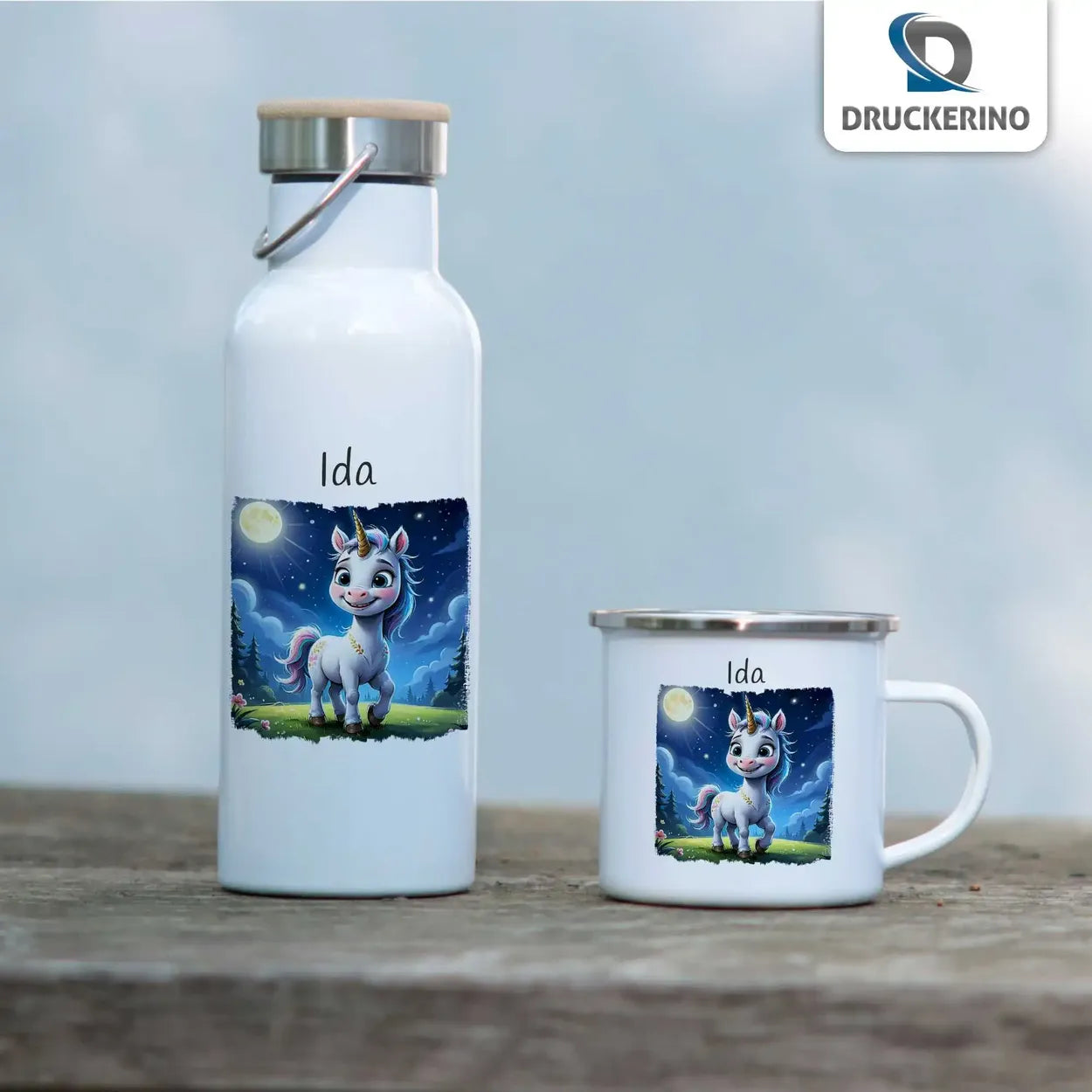 Emaille Tasse personalisiert mit Namen | Zauberhaftes Einhorn | Tassen personalisieren | Geschenk personalisier Emailletasse Druckerino   