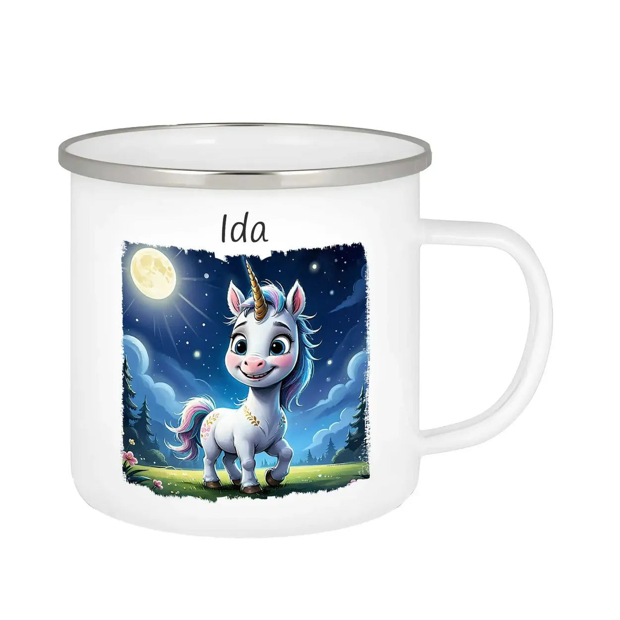 Emaille Tasse personalisiert mit Namen | Zauberhaftes Einhorn | Tassen personalisieren | Geschenk personalisier Emailletasse Druckerino   