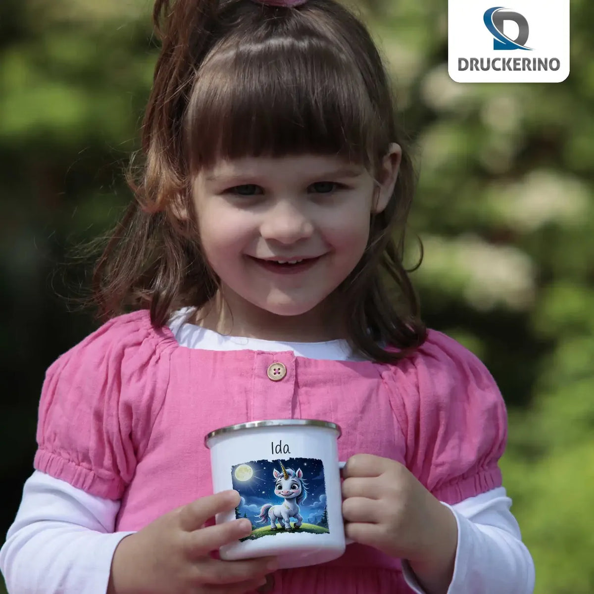 Zauberhaftes Einhorn Emaille Tasse für Kinder personalisiert Emailletasse Druckerino   