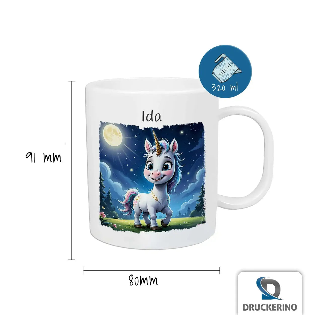 Tasse für Kinder personalisiert | Mondzauber Einhorn | Tassen mit Namen | Abschiedsgeschenk Kita | 320ml  Geschenkidee Weihnachten