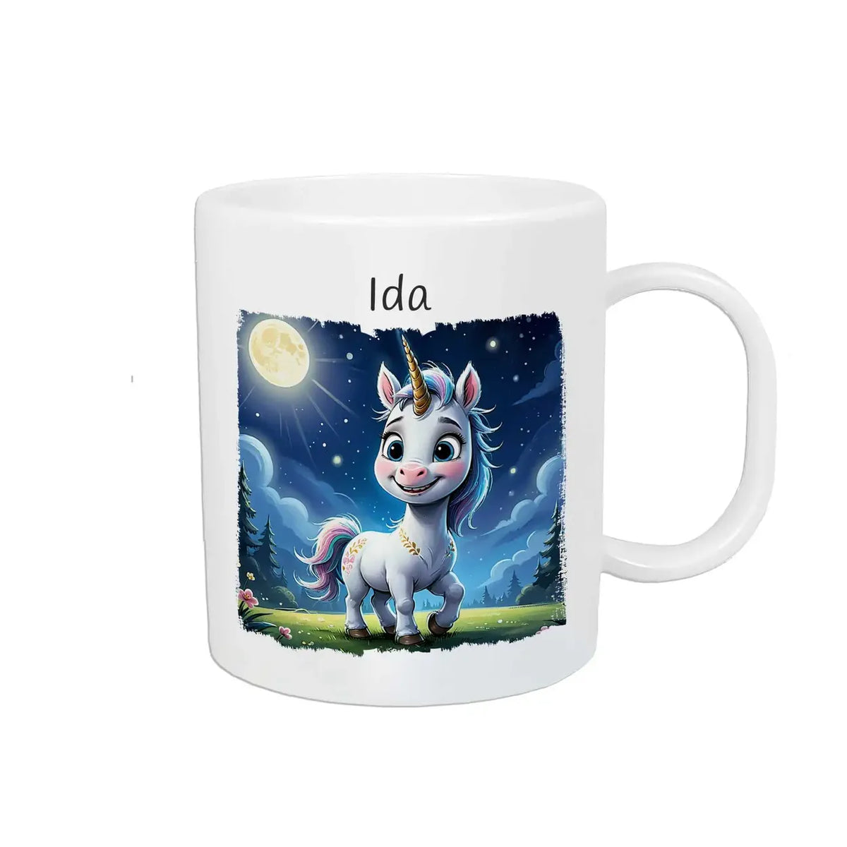 Tasse für Kinder personalisiert | Mondzauber Einhorn | Tassen mit Namen | Abschiedsgeschenk Kita | 320ml Kunststofftassen Druckerino   