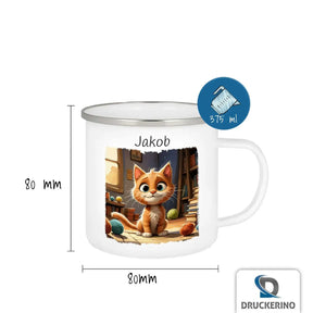 Emaille Tasse personalisiert mit Namen | Abenteuerkätzchen | Tasse personalisieren | Geschenke zur Taufe Geschenkideen