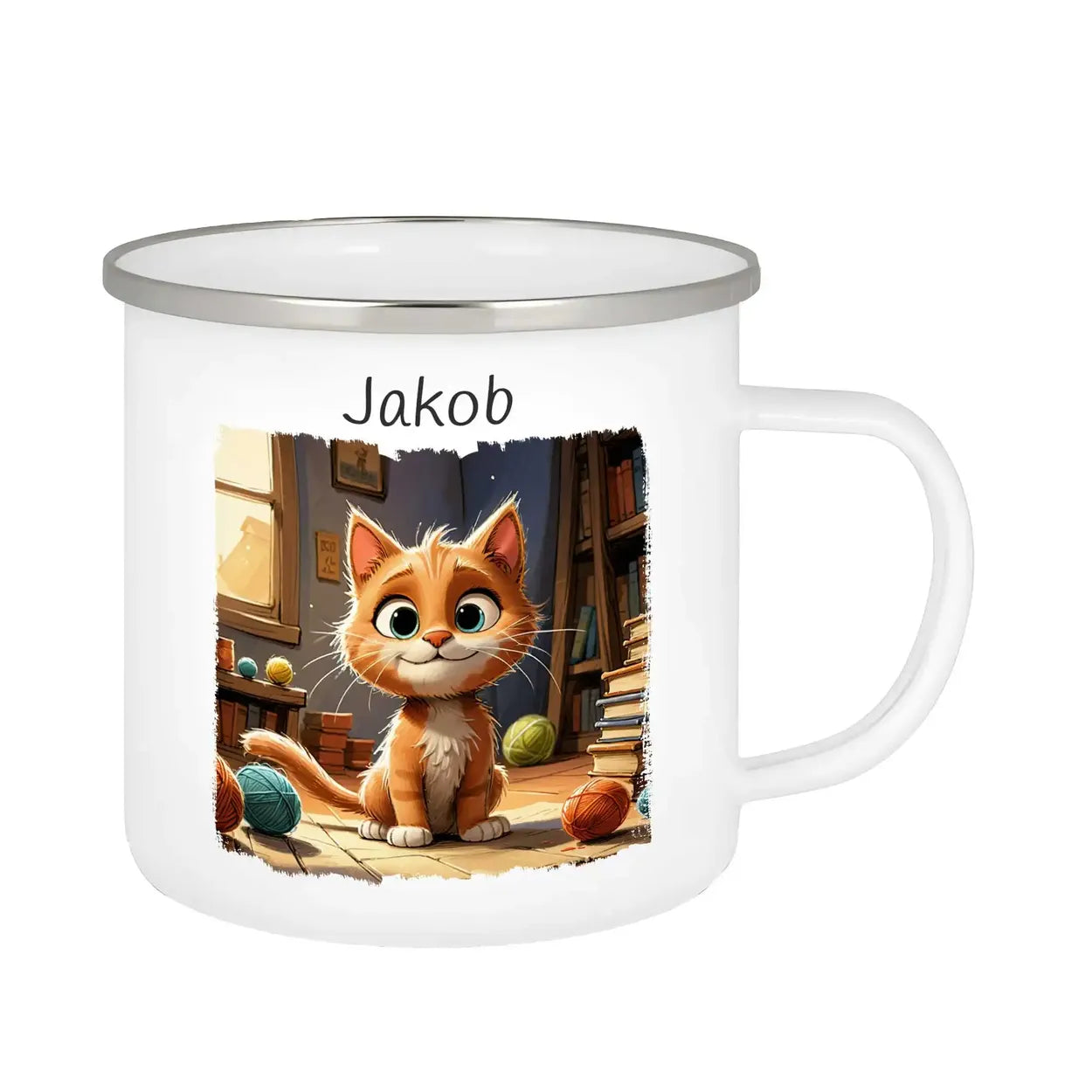 Emaille Tasse personalisiert mit Namen | Abenteuerkätzchen | Tasse personalisieren | Geschenke zur Taufe Geschenkideen