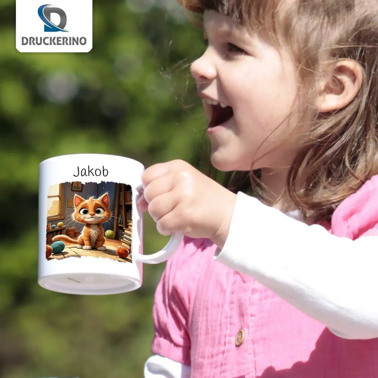 Abenteuerzeit Kätzchen - Kindertasse mit Namen - Tasse personalisiert Kunststofftassen Druckerino   