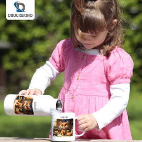 Abenteuerzeit Kätzchen - Kindertasse mit Namen - Tasse personalisiert Kunststofftassen Druckerino   