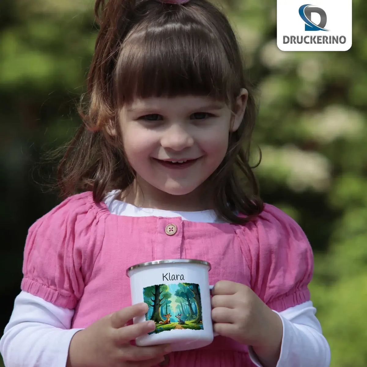 Zauberwald-Abenteuer Emaille Tasse für Kinder personalisiert Emailletasse Druckerino   