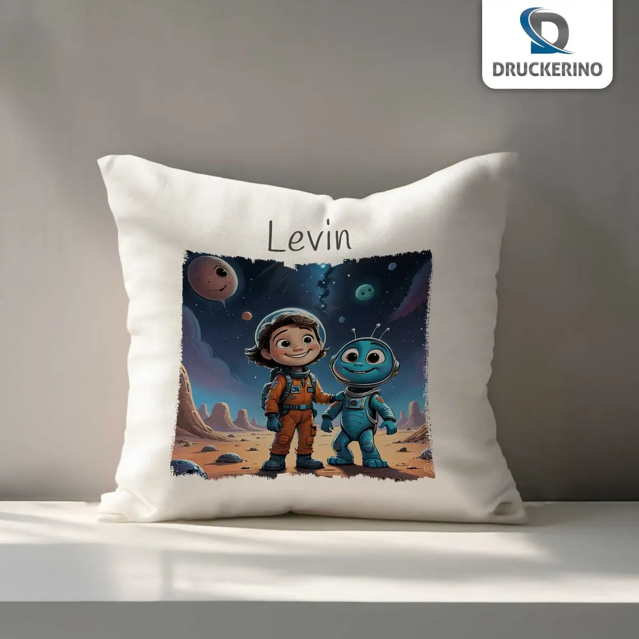 Kuschelkissen als Geschenk | Weltraumfreunde | Kissen personalisiert mit Name | Kissenhülle 40x40 | 40x40 cm Geschenkideen