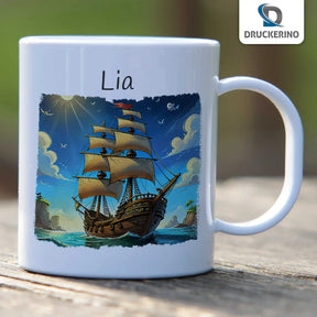 Personalisierte Tasse Kinder | Segelschiff-Abenteuer | personalisierbare Kindergeschenke | Kindertasse frei von BPA | 320ml Kunststofftassen Druckerino   