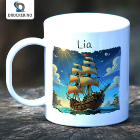 Personalisierte Tasse Kinder | Segelschiff-Abenteuer | personalisierbare Kindergeschenke | Kindertasse frei von BPA | 320ml Kunststofftassen Druckerino   