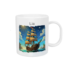 Personalisierte Tasse Kinder | Segelschiff-Abenteuer | personalisierbare Kindergeschenke | Kindertasse frei von BPA | 320ml Kunststofftassen Druckerino   