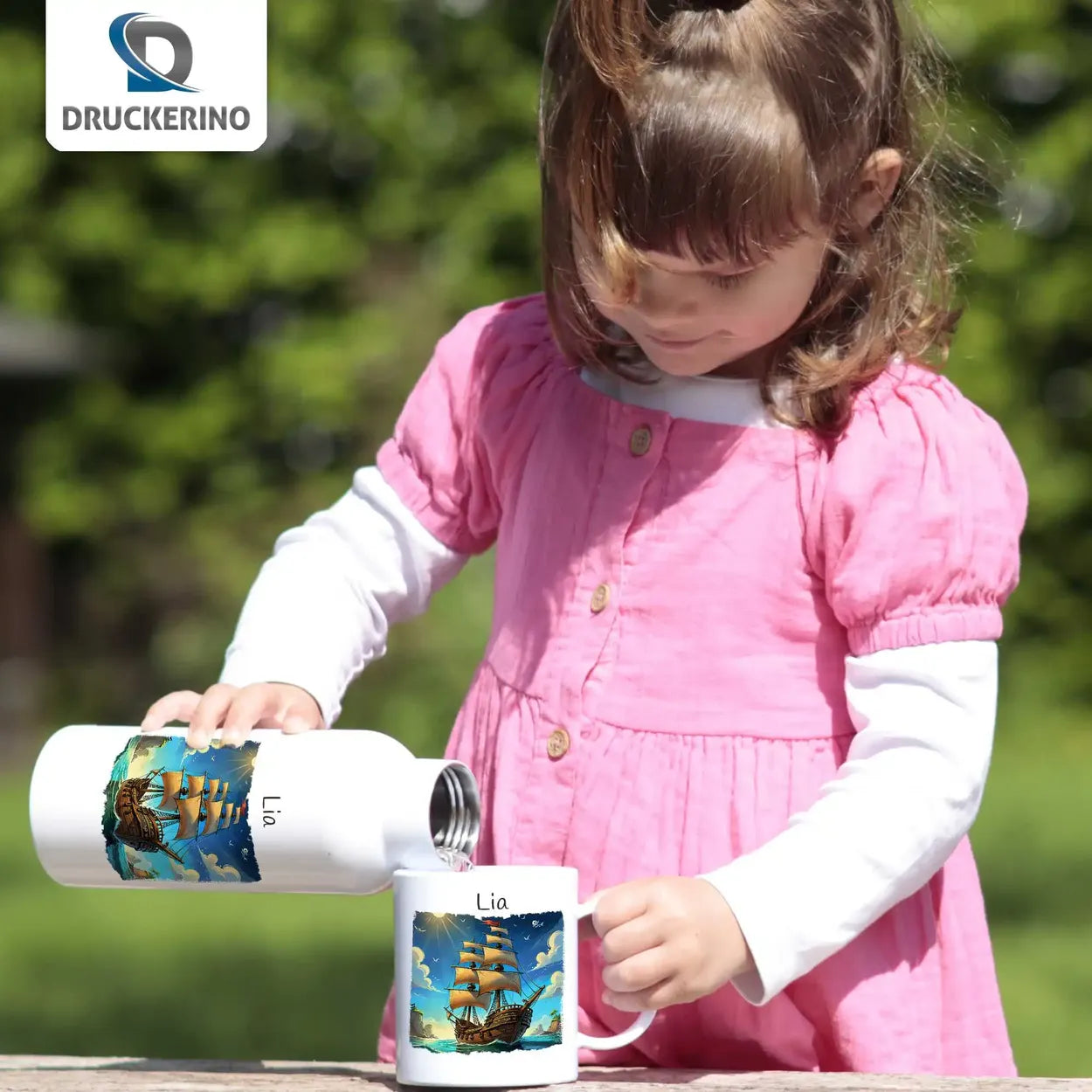 Personalisierte Tasse Kinder | Segelschiff-Abenteuer | personalisierbare Kindergeschenke | Kindertasse frei von BPA | 320ml Kunststofftassen Druckerino   