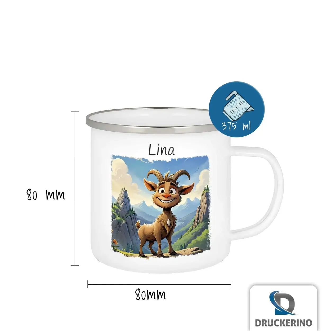 Personalisierte Kindertasse aus Emaille | Abenteuer Ziege | personalisierte Kindertassen | Einschulung Geschenk  Geschenkidee Weihnachten