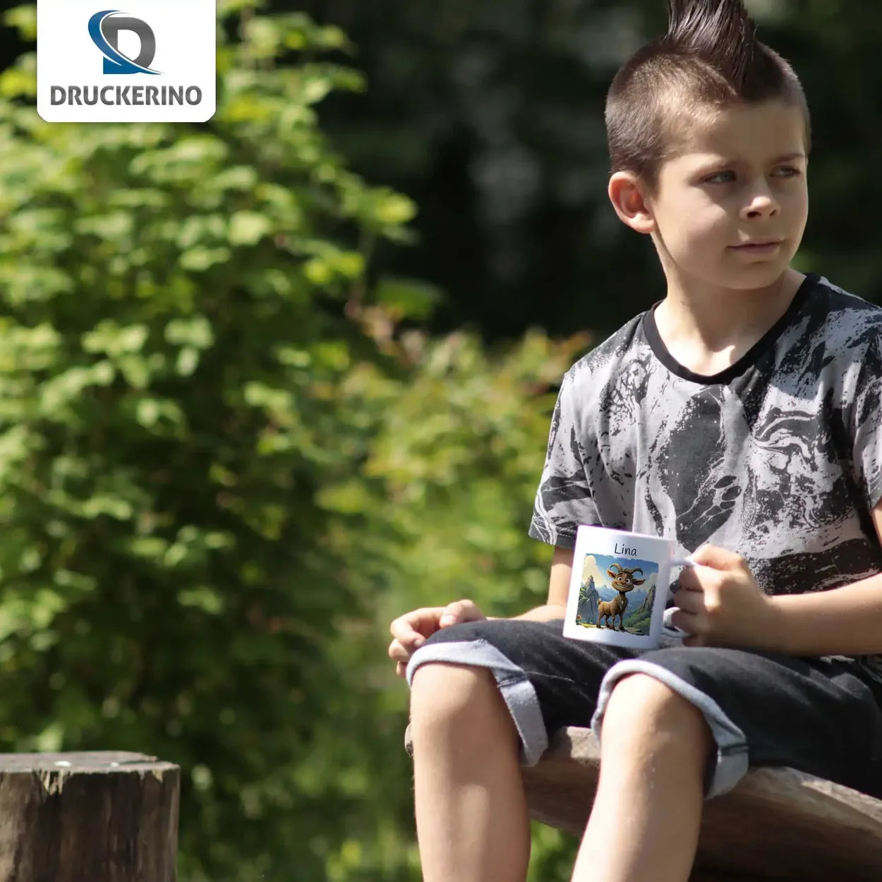 Abenteuer Bock - Kindertasse mit Namen - Tasse personalisiert Kunststofftassen Druckerino   