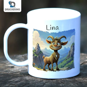 Abenteuer Bock - Kindertasse mit Namen - Tasse personalisiert Kunststofftassen Druckerino   