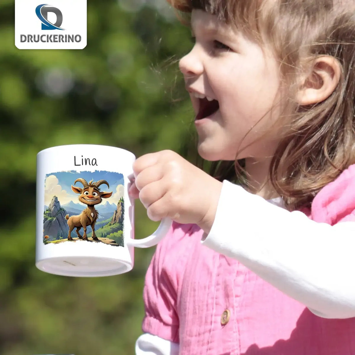 Tasse für Kinder | Abenteuer Bock | Tassen mit Namen | Abschiedsgeschenk Kita | 320ml Kunststofftassen Druckerino   