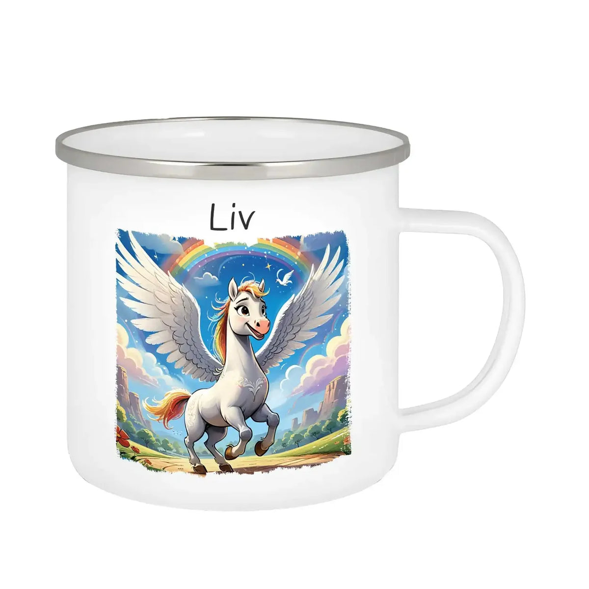 Personalisierte Kindertasse aus Emaille | Zauberpony | Emaille Tasse | Tierbilder Emailletasse Druckerino   