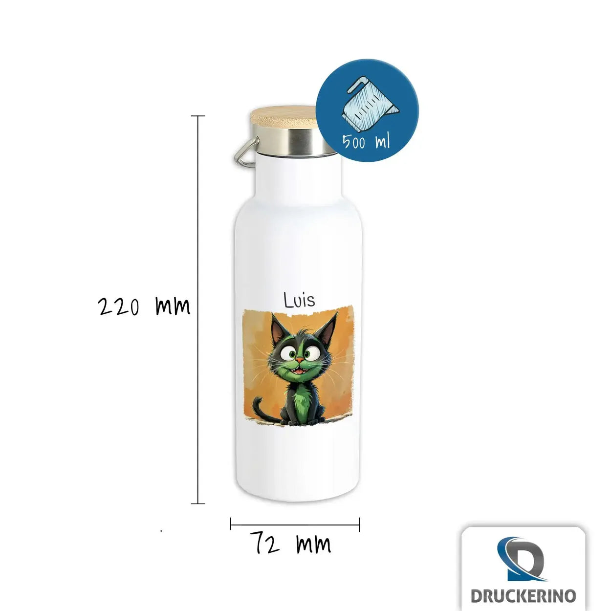 Abenteuerkatze Thermo Trinkflasche für Kinder personalisiert Thermoflasche Druckerino   