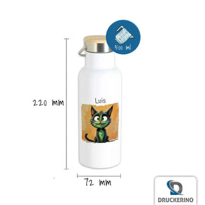 Abenteuerkatze Thermo Trinkflasche für Kinder personalisiert Thermoflasche Druckerino   