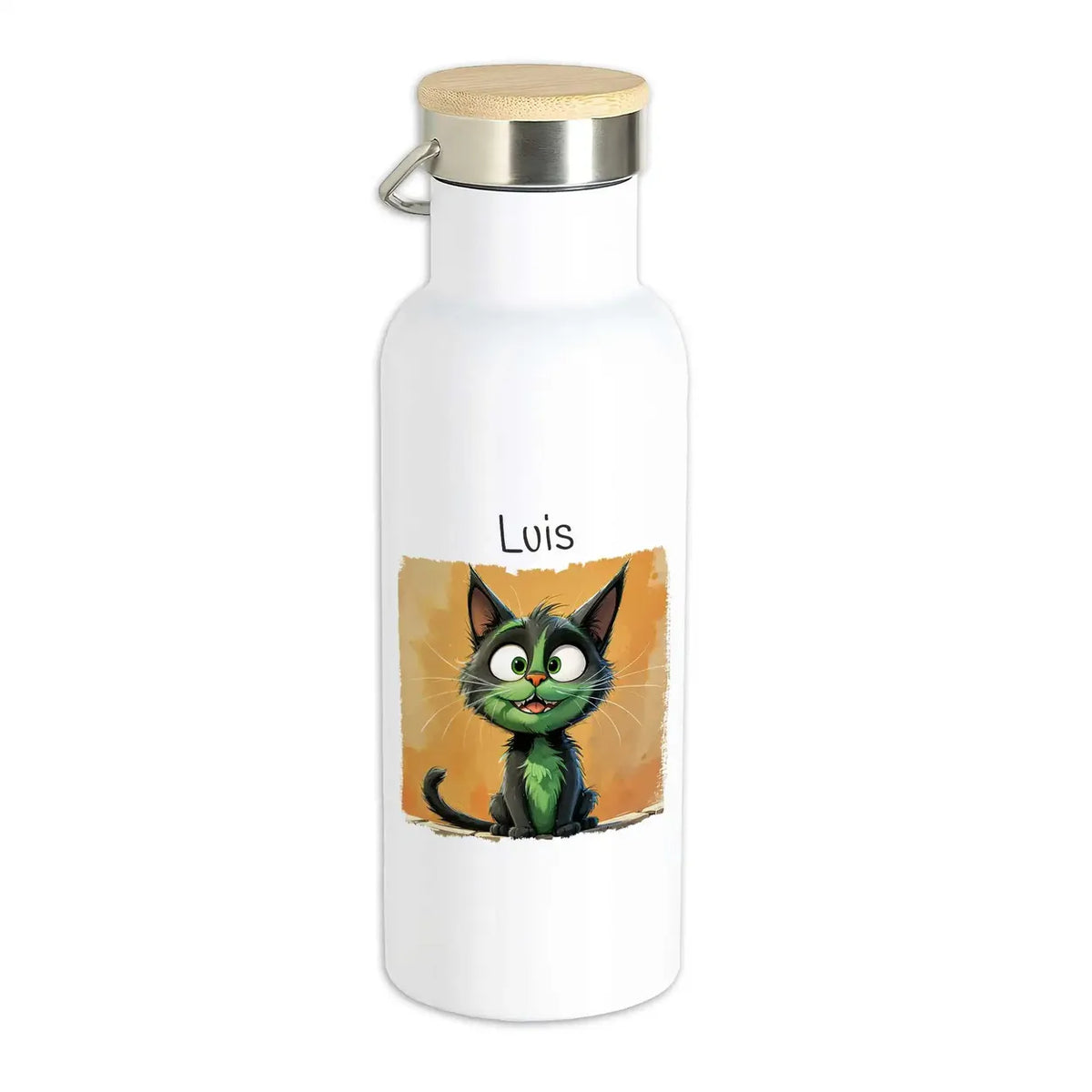 Abenteuerkatze Thermo Trinkflasche für Kinder personalisiert Thermoflasche Druckerino   