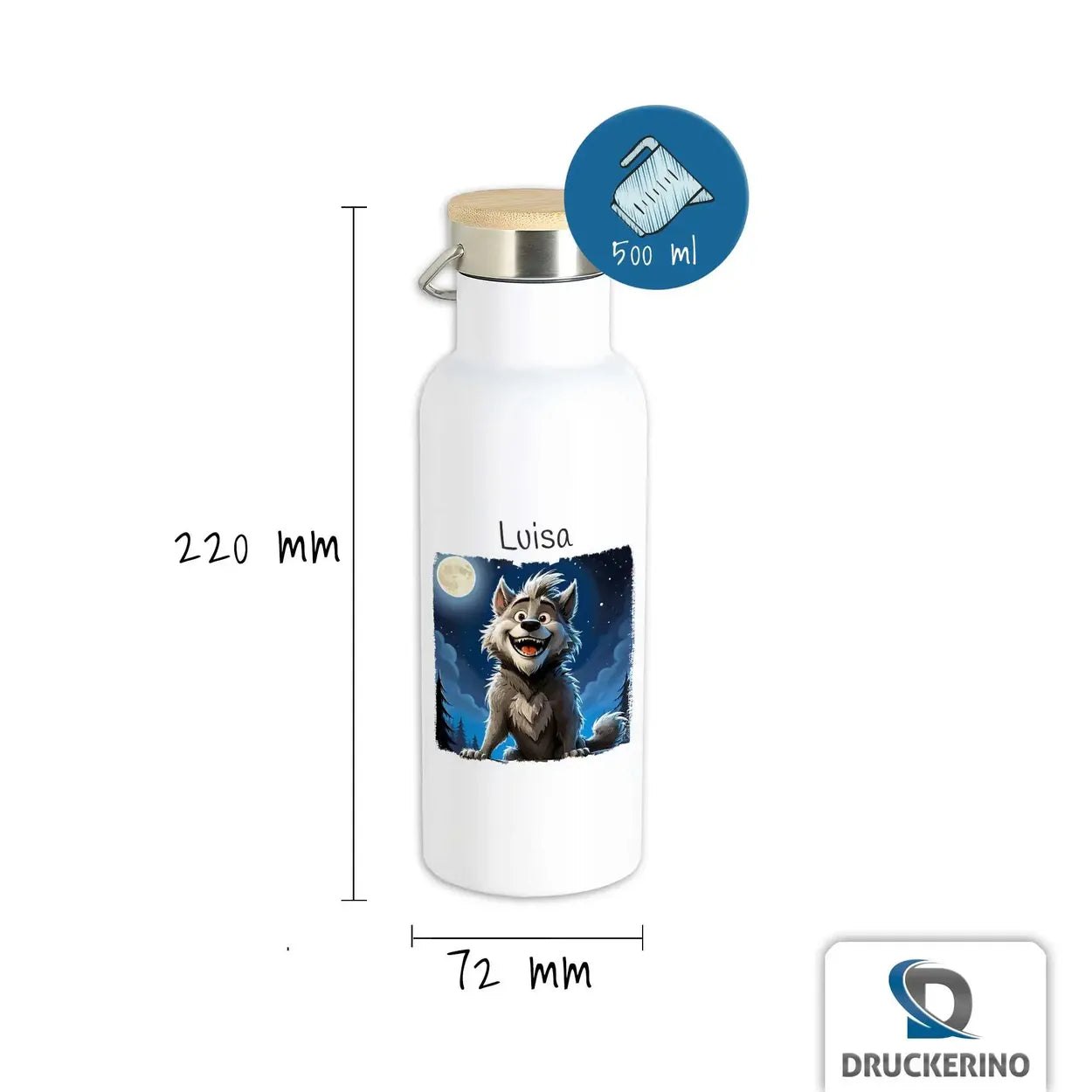 Trinkflasche Edelstahl Kinder | Zauberwolf-Mondnacht | Kinder Trinkflasche | Kinder Thermosflasche | 500ml  Geschenkidee Weihnachten