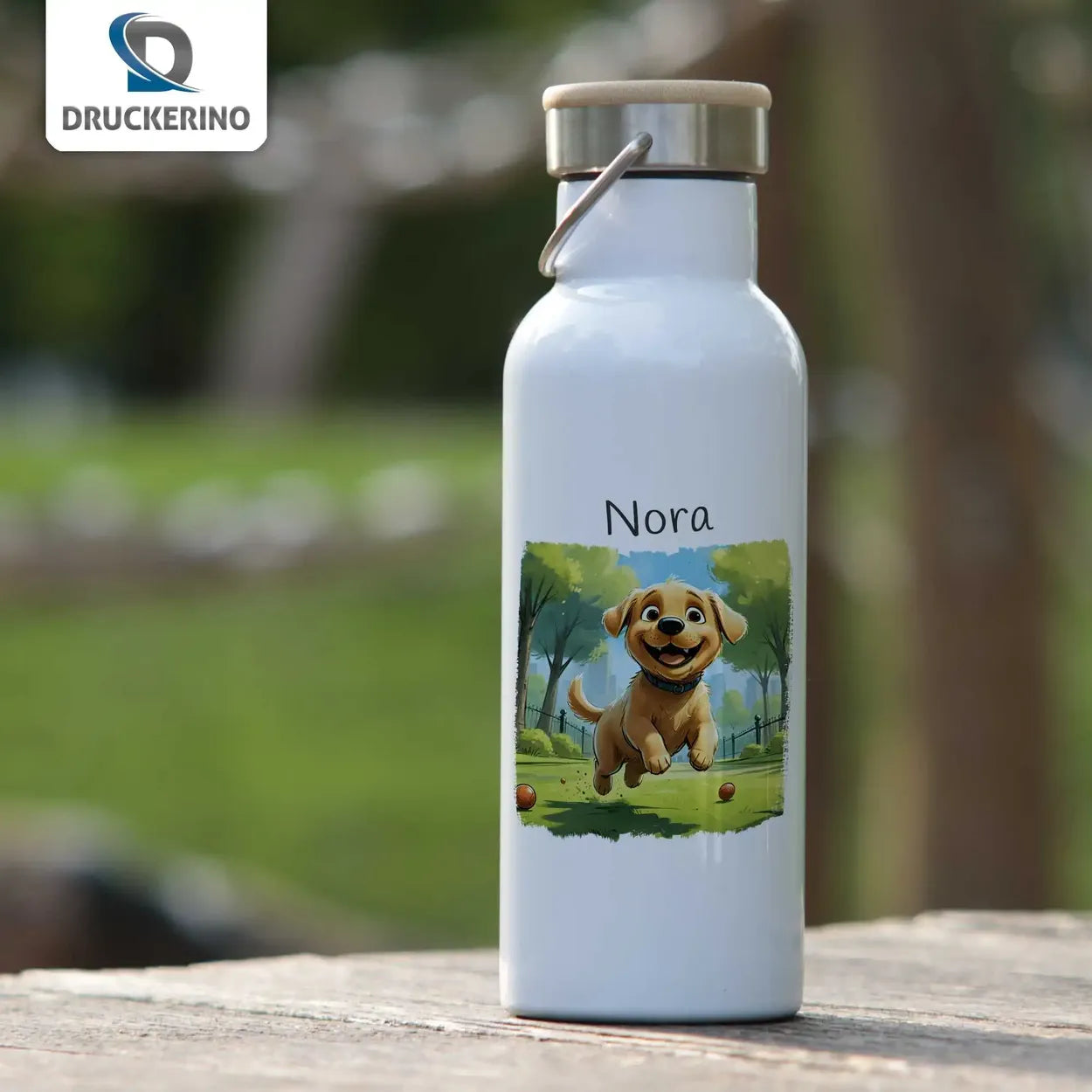 Kinder Trinkflasche | Waldspaziergang Welpe | mit Namen personalisiert | Thermosflasche | 500ml Geschenkideen