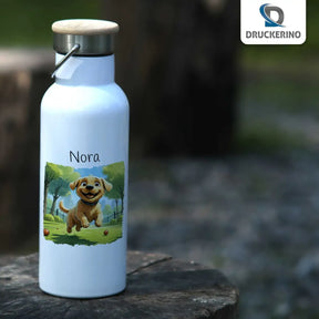 Kinder Trinkflasche | Waldspaziergang Welpe | mit Namen personalisiert | Thermosflasche | 500ml Geschenkideen