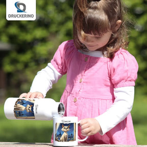 Abenteuerkätzchen - Kindertasse mit Namen - Tasse personalisiert Kunststofftassen Druckerino   