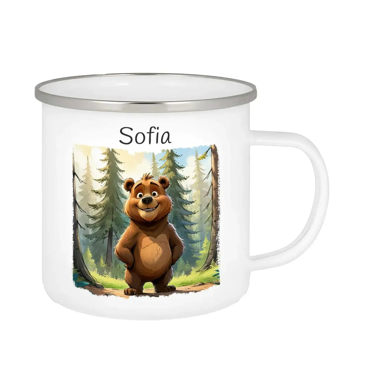 Personalisierte Kindertasse aus Emaille | Waldabenteuer | personalisierte Kindertassen | Einschulung Geschenk Emailletasse Druckerino   