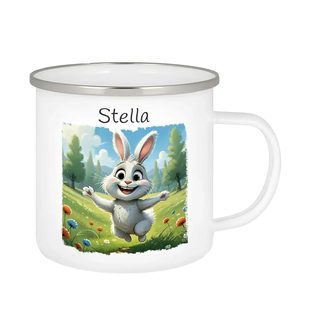 Zauberwelt Hase Emaille Tasse für Kinder personalisiert Emailletasse Druckerino   