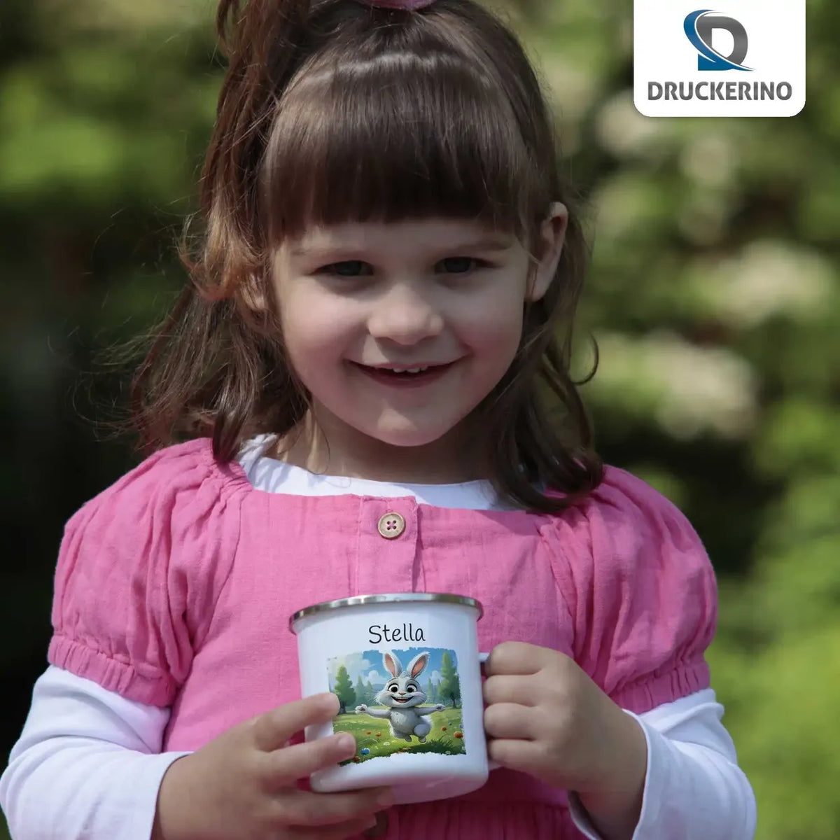 Zauberwelt Hase Emaille Tasse für Kinder personalisiert Emailletasse Druckerino   