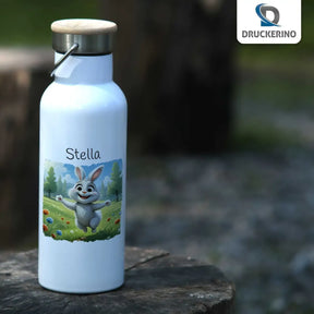Abenteuerhase Thermo Trinkflasche für Kinder personalisiert Thermoflasche Druckerino   