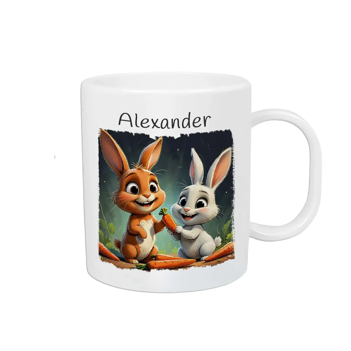 Personalisierte Tasse Kinder | Hoppelnde Hasenfreunde | personalisierbare Kindergeschenke | Kindertasse frei von BPA | 320ml Kunststofftassen Druckerino   